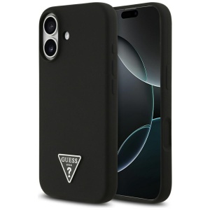 Husa pentru iPhone 17, Silicone Triangle Logo MagSafe, Guess, Negru
