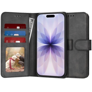 Husa pentru iPhone 17, SKYDDAR INNOVATION, Diary Book, tip carte, cu Portofel Interior, Antisoc, Negru, set cu sticker  - Img 1