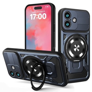 Husa pentru iPhone 17, SKYDDAR INNOVATION, RuggedCam, Inel magnetic antisoc, set cu sticker, Albastru