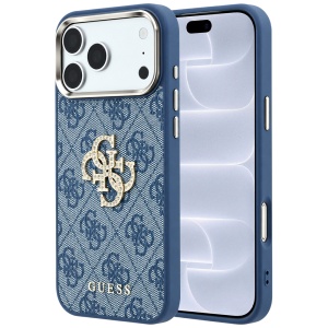 Husa pentru iPhone 18 Pro / iPhone 17 Pro - Guess Hardcase 4G Big Strass Logo (GUHCP18L6P4DSMLB) - Blue