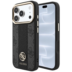Husa pentru iPhone 18 Pro / iPhone 17 Pro - Guess Leather 4G Stripe Round Classic Logo MagSafe (GUHMP18L6P4G4RCK) - Black