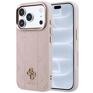 Husa pentru iPhone 18 Pro / iPhone 17 Pro - Guess Leather Stripe Peony 4G MagSafe (GUHMP18X6PGSU4EP) - Pink