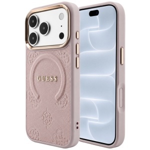Husa pentru iPhone 18 Pro / iPhone 17 Pro - Guess Saffiano Peony & Ring MagSafe - Pink