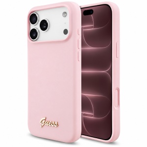Husa pentru iPhone 18 Pro Max / iPhone 17 Pro Max - Guess Silicone Script Metal Logo MagSafe - Pink