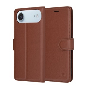 Husa pentru iPhone Air, SKYDDAR INNOVATION, Leather Folio tip Carte, cu Portofel Interior, Finisaje Premium, set cu sticker, Maro
