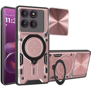 Husa pentru Motorola Edge 60 Pro, SKYDDAR INNOVATION, CamGuard Pro, Inel Magnetic, Protectie Camera, Roz auriu, set cu sticker