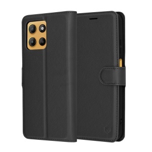 Husa pentru Motorola Moto G15 / Moto G15 Power, SKYDDAR INNOVATION, Leather Folio tip Carte, cu Portofel Interior, Finisaje Premium, set cu sticker, Negru
