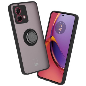 Husa pentru Motorola Moto G84, SKYDDAR INNOVATION, Glinth cu Inel Rotativ 360° Magnetic, Negru, set cu sticker