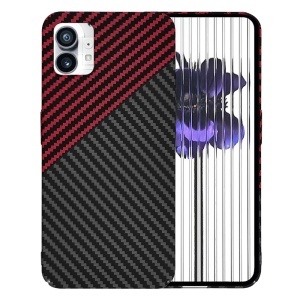 Husa pentru Nothing Phone (1), SKYDDAR INNOVATION, textura carbon, Carbonite FiberShell, set cu sticker, Rosu inchis,