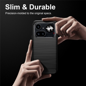 Husa pentru Nothing Phone (4a) Pro din Silicon Slim, cu textura Fibra Carbon, set cu sticker, Carbon Silicone, Negru - Img 5