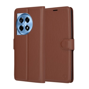Husa pentru OnePlus 12R, SKYDDAR INNOVATION, Leather Folio tip Carte, cu Portofel Interior, Finisaje Premium, set cu sticker, Maro