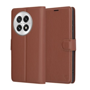 Husa pentru OnePlus 13, SKYDDAR INNOVATION, Leather Folio tip Carte, cu Portofel Interior, Finisaje Premium, set cu sticker, Maro