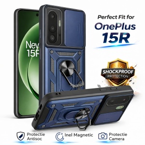 Husa pentru OnePlus 15R, SKYDDAR INNOVATION, CamShield, Inel magnetic, set cu sticker, Albastru