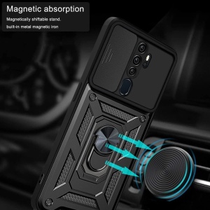 Husa pentru Oppo A5 4G, SKYDDAR INNOVATION, CamShield, Inel magnetic, set cu sticker, Negru - Img 3