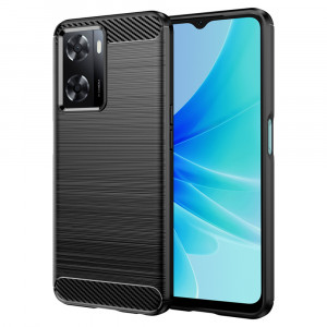 Husa pentru Oppo A57 4G / Oppo A57s / OnePlus Nord N20 SE din silicon, Slim, cu textura Fibra Carbon - Negru