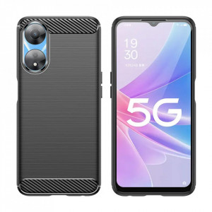 Husa pentru Oppo A58 5G / A78 5G din silicon, Slim, cu textura Fibra Carbon - Negru