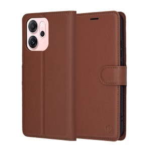 Husa pentru Oppo Reno14 F, SKYDDAR INNOVATION, Leather Folio tip Carte, cu Portofel Interior, Finisaje Premium, set cu sticker, Maro
