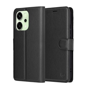 Husa pentru Oppo Reno14, SKYDDAR INNOVATION, Leather Folio tip Carte, cu Portofel Interior, Finisaje Premium, set cu sticker, Negru