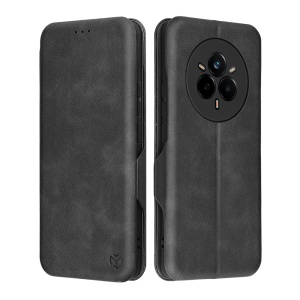 Husa pentru Realme 14 Pro, SKYDDAR INNOVATION, Pocket Safe, tip carte din Piele Ecologica, Suport Carduri, Inchidere Magnetica, set cu sticker, Negru - Img 1