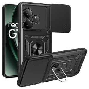 Husa pentru Realme GT 6 / GT 6T, SKYDDAR INNOVATION, CamShield, Inel magnetic, set cu sticker, Negru