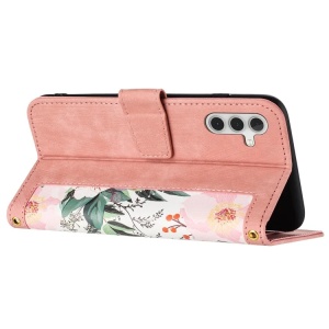 Husa pentru Samsung Galaxy A15 4G / Galaxy A15 5G din Piele Ecologică cu Design Floral, Protecție 360°, Stand Integrat, Buzunare pentru Carduri, SKDR Floral Wallet - Roz - Img 7