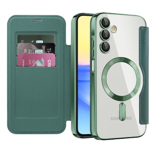 Husa pentru Samsung Galaxy A15 4G / Galaxy A15 5G tip carte, SKYDDAR INOVATION, SmartMag Book, Magsafe, RFiD, Suport Carduri, set cu sticker, Verde