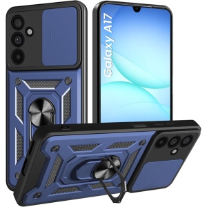 Husa pentru Samsung Galaxy A17 5G, SKYDDAR INNOVATION, CamShield, Inel magnetic, set cu sticker, Albastru