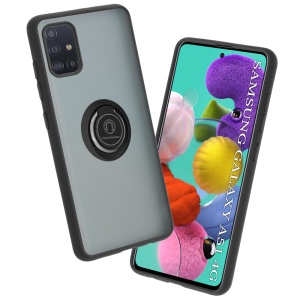 Husa pentru Samsung Galaxy A51 4G, SKYDDAR INNOVATION, Glinth cu Inel Rotativ 360° Magnetic, Negru, set cu sticker