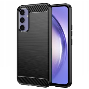 Husa pentru Samsung Galaxy A54, SKYDDAR INNOVATION, Carbon Silicone, din Silicon Slim, cu textura Fibra Carbon, set cu sticker, Negru
