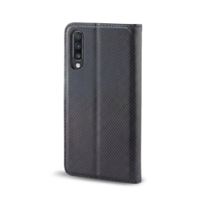 Husa pentru Samsung Galaxy A70 tip carte, inchidere magnetica, set cu sticker, smart magnet, Negru - Img 1