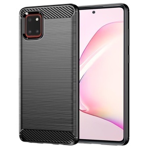 Husa pentru Samsung Galaxy Note 10 Lite, SKYDDAR INNOVATION, Carbon Silicone, din Silicon Slim, cu textura Fibra Carbon, set cu sticker, Negru