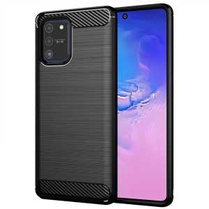 Husa pentru Samsung Galaxy S10 Lite, SKYDDAR INNOVATION, Carbon Silicone, din Silicon Slim, cu textura Fibra Carbon, set cu sticker, Negru