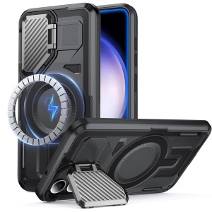 Husa pentru Samsung Galaxy S23 FE, SKYDDAR INNOVATION, CamVault MagSafe cu Protectie Camera, set cu sticker, Negru