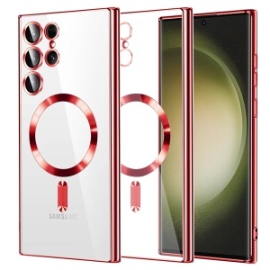 Husa pentru Samsung Galaxy S23 Ultra, SKYDDAR INNOVATION, Luxury Shield Magsafe, Protectie Antisoc, set cu sticker, Rosu