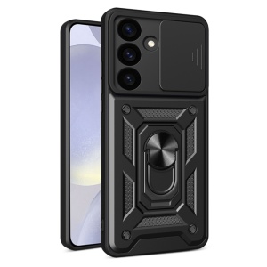 Husa pentru Samsung Galaxy S24 Plus, SKYDDAR INNOVATION, CamShield, Inel magnetic, set cu sticker, Negru