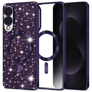 Husa pentru Samsung Galaxy S25 Edge, SKYDDAR INNOVATION, Luxury Glitter Magsafe, Antisoc, Fundal Detasabil 2-in-1, Protectie Superioara, Margini Ridicate, Mov, set cu sticker