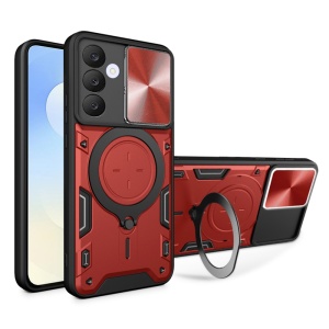 Husa pentru Samsung Galaxy S25 FE cu Inel Magnetic, Protectie Camera, set cu sticker, CamGuard Pro, Rosu
