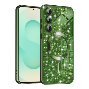 Husa pentru Samsung Galaxy S25 Plus, SKYDDAR INNOVATION, Luxury Glitter Magsafe, Antisoc, Fundal Detasabil 2-in-1, Margini Ridicate, set cu sticker, Verde