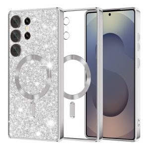 Husa pentru Samsung Galaxy S25 Ultra, SKYDDAR INNOVATION, Luxury Glitter Magsafe, Antisoc, Fundal Detasabil 2-in-1, Margini Ridicate, set cu sticker, Argintiu