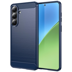Husa pentru Samsung Galaxy S26 Edge, SKYDDAR INNOVATION, Carbon Silicone, din Silicon Slim, cu textura Fibra Carbon, set cu sticker, Albastru
