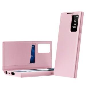 Husa pentru Samsung Galaxy S26 Ultra tip carte, Skyddar, cu portofel si SmartView, Premium, set cu sticker, Roz