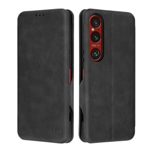 Husa pentru Sony Xperia 1 VI, SKYDDAR INNOVATION, Safe Wallet tip carte din Piele Ecologica, Suport Carduri, Inchidere Magnetica, Negru, set cu sticker
