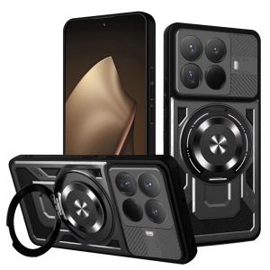 Husa pentru Xiaomi 15T Pro, Inel Magnetic, Antisoc, set cu sticker, RuggedCam, Negru