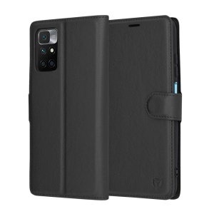 Husa pentru Xiaomi Redmi 10 / Redmi 10 2022, SKYDDAR INNOVATION, Leather Folio tip Carte, cu Portofel Interior, Finisaje Premium, set cu sticker, Negru