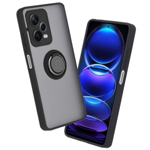 Husa pentru Xiaomi Redmi Note 12 Pro+, SKYDDAR INNOVATION, Glinth cu Inel Rotativ 360° Magnetic, Negru, set cu sticker