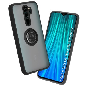 Husa pentru Xiaomi Redmi Note 8 Pro, SKYDDAR INNOVATION, Glinth cu Inel Rotativ 360° Magnetic, Negru, set cu sticker