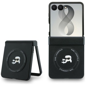 Husa Samsung Galaxy Z Flip8 - Karl Lagerfeld Hardcase Leather Karl&Chaoupette Head Pin (KLHMZF8PSMLRKCK) - Black