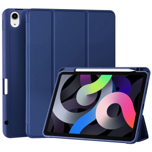 Husa tableta pentru Samsung Galaxy Tab A11 / A9, suport Pencil, functie Sleep/Wake, Flex Trifold, set cu sticker, Bleumarin