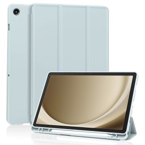Husa tableta pentru Samsung Galaxy Tab A9 Plus, suport Pencil, functie Sleep/Wake, Flex Trifold, set cu sticker, Bleu