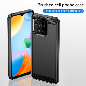 Husa Xiaomi Redmi 10C din silicon, Slim, cu textura Fibra Carbon - Negru - Img 3